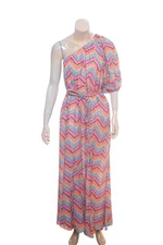 Rhode Resort One Shoulder Midi Dress Zig Zag Striped M 8 Women Casual NEW 35624