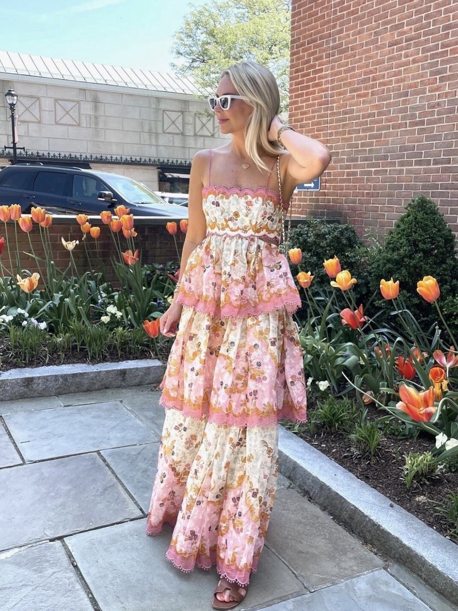 NWOT $1,150 Zimmermann Laurel Silk Lace Up Floral Pink Frill