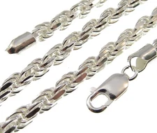 6MM Solid 925 Sterling Silver DIAMOND CUT ROPE CHAIN Bracelet or Necklace Italy