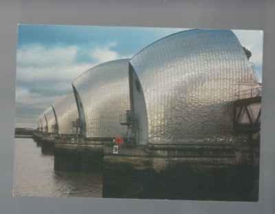OVERSIZE VINTAGE POSTCARD ,THE THAMES BARRIER at WOOLWICH REACH , LONDON