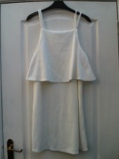 DAISY STREET WHITE STRETCHY RIB EFFECT TWIN STRAP LAYERED TOP BODYCON DRESS - S
