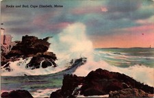 Rocks Surf Cape Elizabeth Maine Me Wob Note 1948 Cancel Pm Postcard