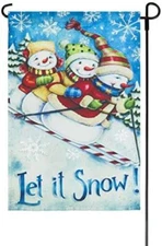 Jetmax Garden Flag ~  Snowmen "Let It Snow" ~ 12" x 18" NEW