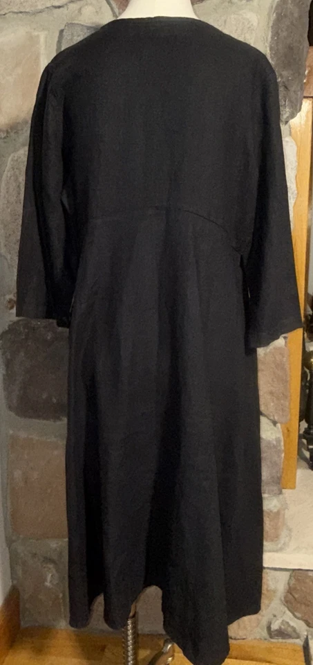 Vestido de lino FLAX negro dos bolsillos maxi talla mediana M Foto 4 de 4