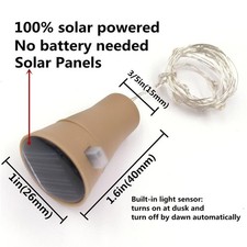 10 Pack Solar Powered Wine Bottle Lights, 10 LED Waterproof Copper Cork Shaped L
