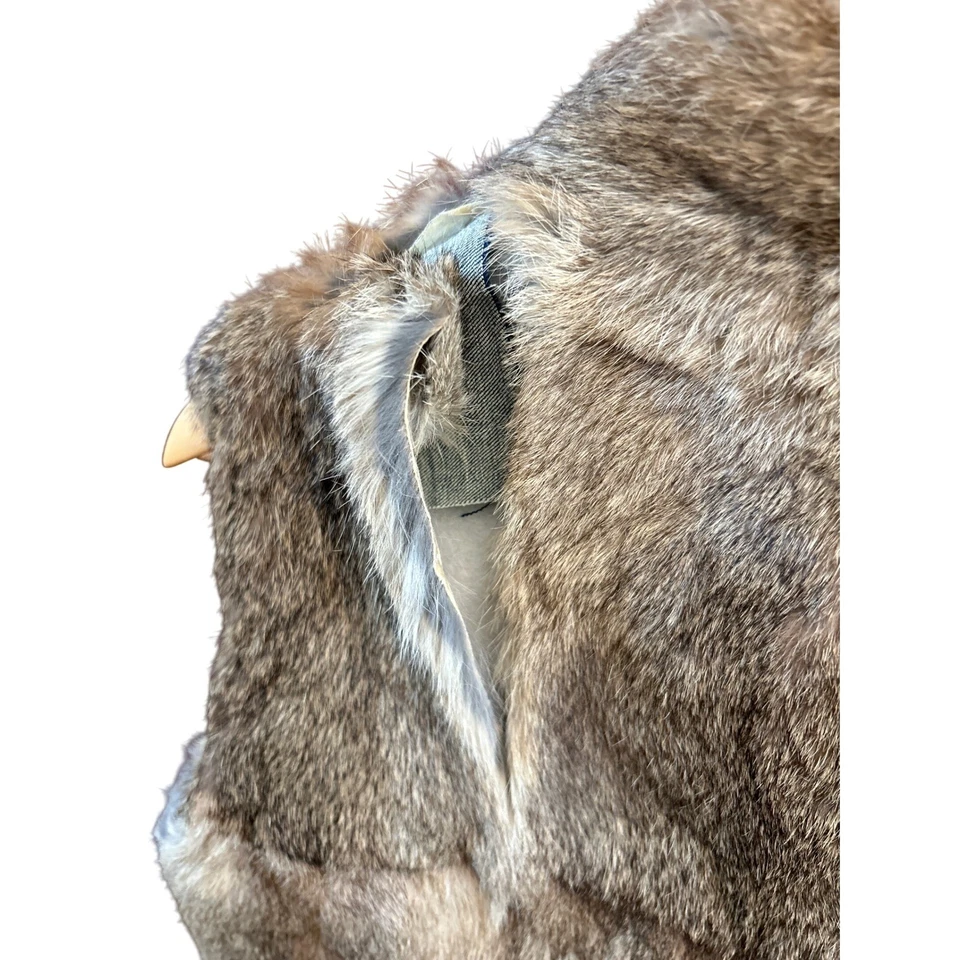 Chaleco Elie Tahari XS Piel de Conejo Seda Charmeuse Taupe Neutro Lujo Invierno Elegante Foto 4 de 4