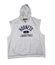 Air Jordan Charlotte Hornets Sleeveless Pullover White Hoodie Mens 2XL 
