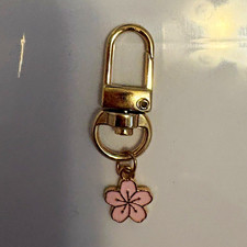 Gold Tone Metal Key Chain Keyring Clip Pink F...