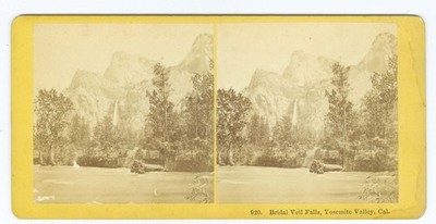 D1520~ CALIFORNIA -Bridal Veil Falls Yosemite 1870s Stereoview Hazeltine/Kilburn
