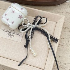 Y2K Sweet Lace Imitation Pearl Bow Keyring Ins Style Keychain Bag Pendant