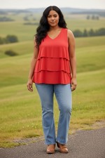 Susan Graver XL Sleeveless Top Liquid Knit Ruffle Hem Top Casual Preppy Mature