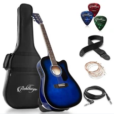 OPEN BOX - Full-Size Cutaway Thinline Acoustic-Electric Guitar w Bag & EQ - Blue