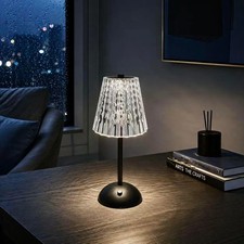 Cordless Crystal Table Lamp, Rechargeable LED Nightstand Lamp with Touch Control