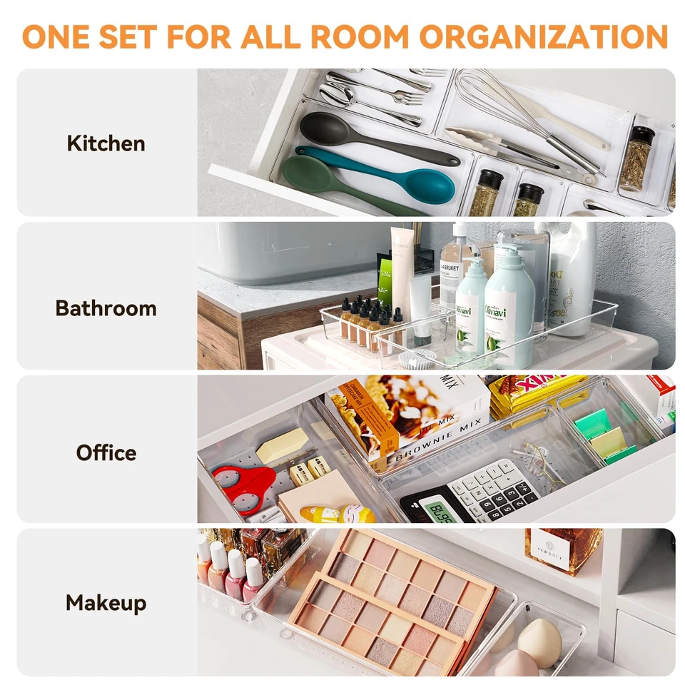 6 Pack Large Clear Plastic Drawer Organizer Trays, Acrylic Kitchen Drawer Org... - Image 3 of 4