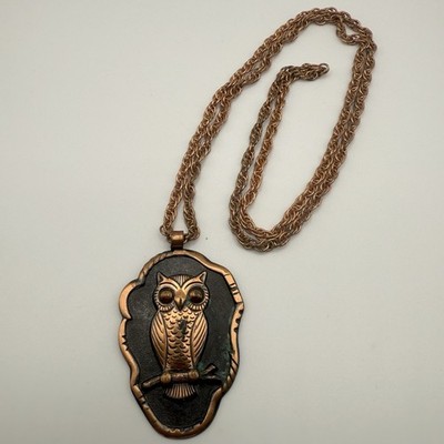 Vintage Bell Trading Solid Copper Owl Pendant Necklace 29 
