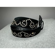 Express Y2K Leather Belt Women Sz Small Black With Silver Studs 90s