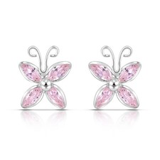 Delicate Pink Cubic Zirconia Butterfly Stud Earrings in .925 Sterling Silver