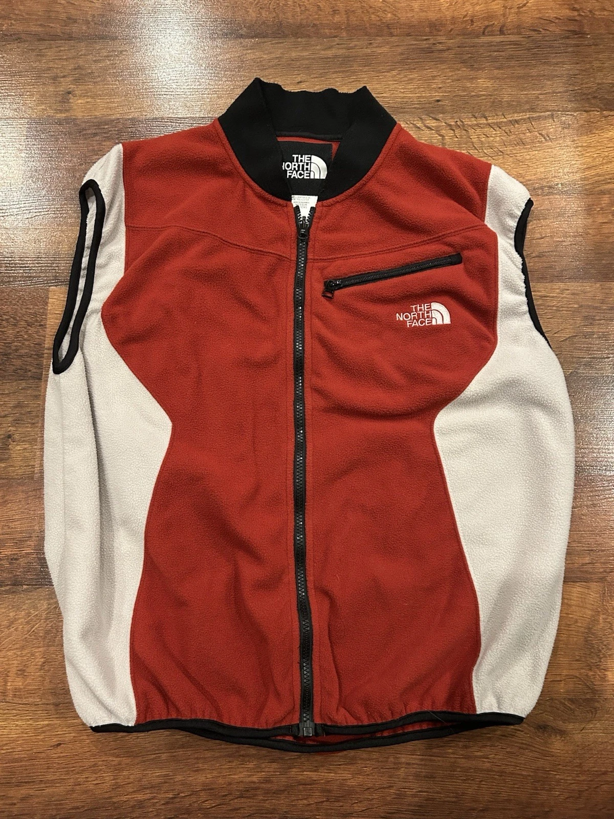 Vintage The North Face Fleece Vest Men's Red White Size Medium Full Zip