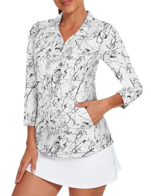 Ladies Golf Shirts,Moisture Wicking 3/4 Sleeve Quarter Zip Up Polo Athletic T...