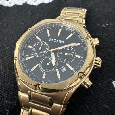 Bulova Mens Watch 97B161 Quartz Chronograph Black Dial Gold  display picture 1