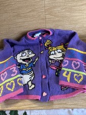 RARE Vintage 1998 Rugrats Family Girls Size 6/6X Small Acrylic Cardigan Sweater