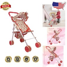 Floral Baby Doll Stroller for Toddlers  Foldable, Storage Basket, Canopy