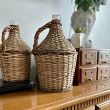 Antique Wicker Wrapped Demijohn European Wine Basket Vintage Bottle Demi John M9