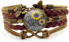 Sunflower Leather Bracelets Gift for Women You Are My Sunshine Bracelets For