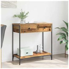 Console Table Old Wood 75x34.5x75cm Engineered Wood Drawer Shelf Metal Legs.
