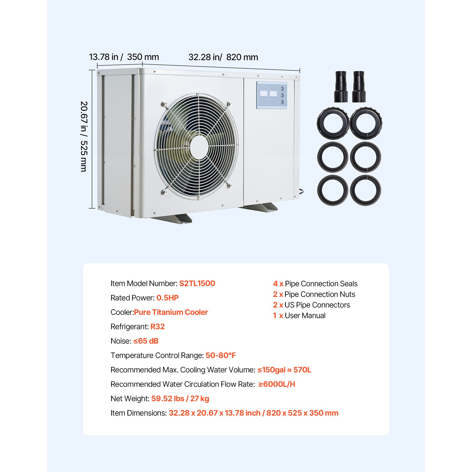 Uimoso Aquarium Chiller 150 Gallon 1/2 HP Water Chiller Hydroponics Fish Tank