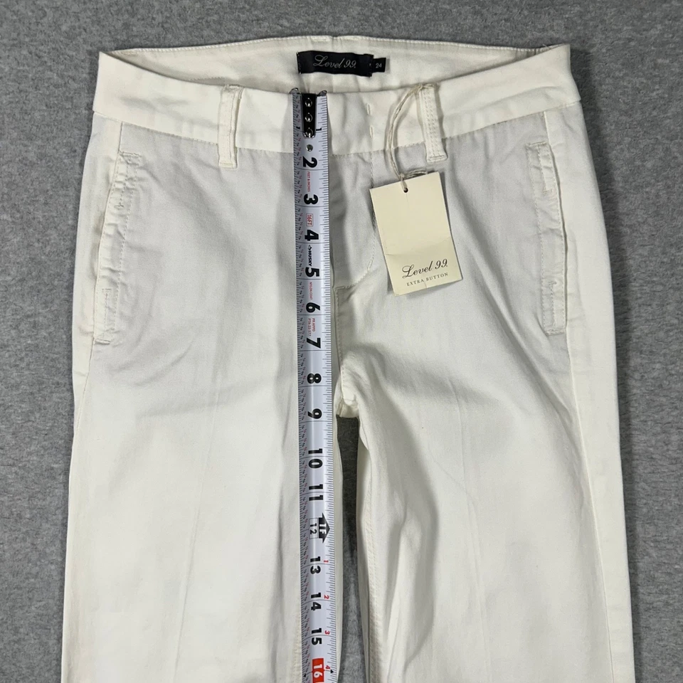 Calça de verão nível 99 tamanho 24 mistura de algodão off-white ajustada perna larga alargamento - Imagem 3 de 4