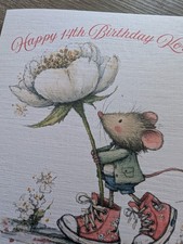 Personalised Birthday Card - Cute Mouse / Rat with Boots and Flower