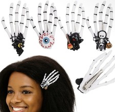 4pc Halloween Skeleton Hands Resin Metal Alloy Barrette Pinch Hair Clips NEW
