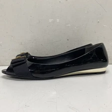 Tory Burch Minni Black Leather Peep Toe Flats Women's Size 8