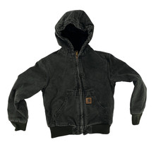 Vtg Carhartt YYJ130 MOS Green Jacket Duck Canvas Hooded Youth Medium 8