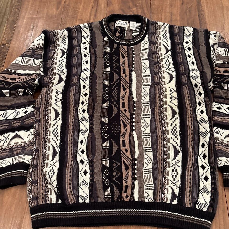 COTTON TRADERS mercerized cotton sweater LT vtg 90s cosby coogi striped biggie - Image 2 of 4
