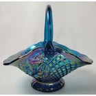 Indiana Glass Canterbury Blue Carnival Glass Basket Iridescent Vintage Floral