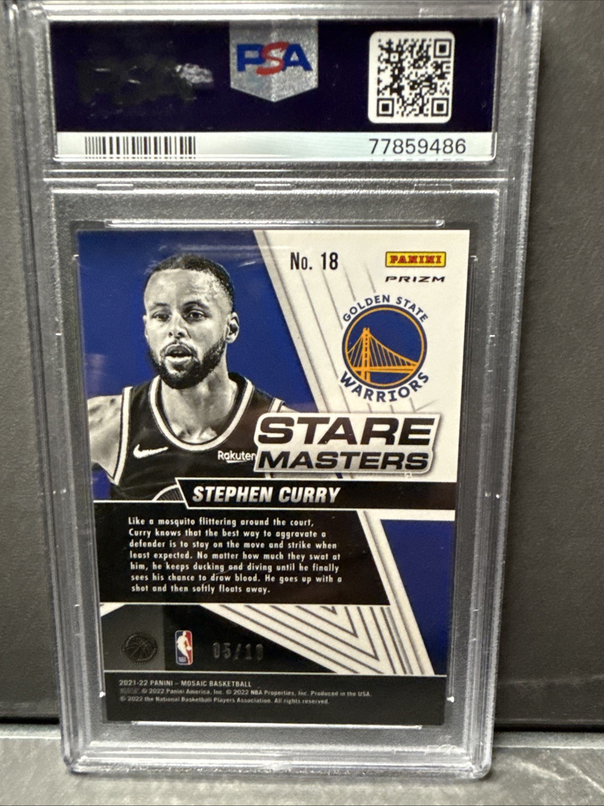 STEPHEN CURRY PSA 9 2021-22 PANINI MOSAIC #18 STARE MASTERS GOLD PRIZM 05/10 view 4