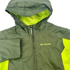 Columbia Youth Boys Rain Jacket Olive Green Lime Windbreaker Hooded Size M 10/12
