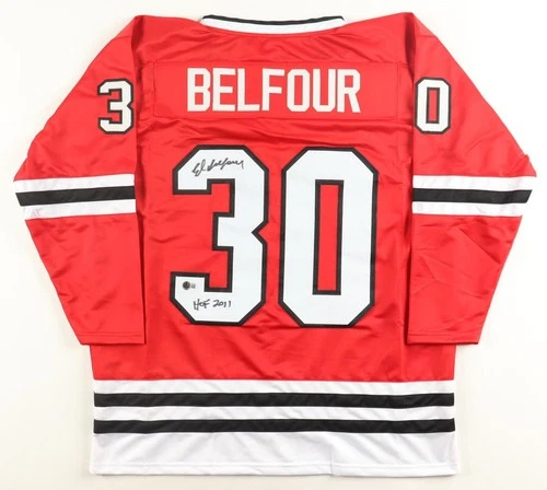 Ed Belfour HOF NHL Autographed Signed Jersey Chicago Blackhawks Beckett
