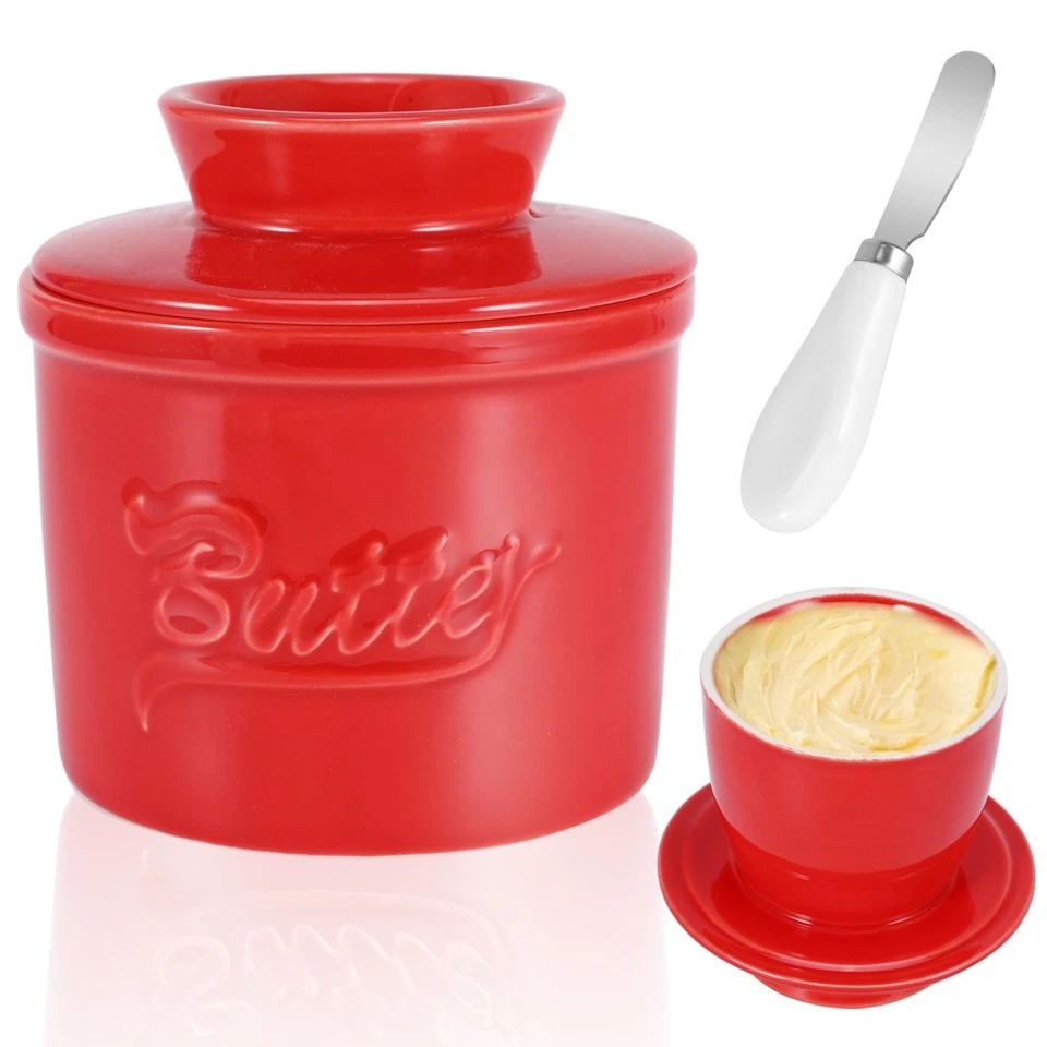 Keramik Butterdose mit Deckel &Buttermesser Französische Butterglocke Buttertopf - Bild 4 von 4