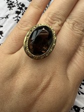 VTG Sterling Silver vermeil W Smoky Quartz Statement Ring Adjustable Size