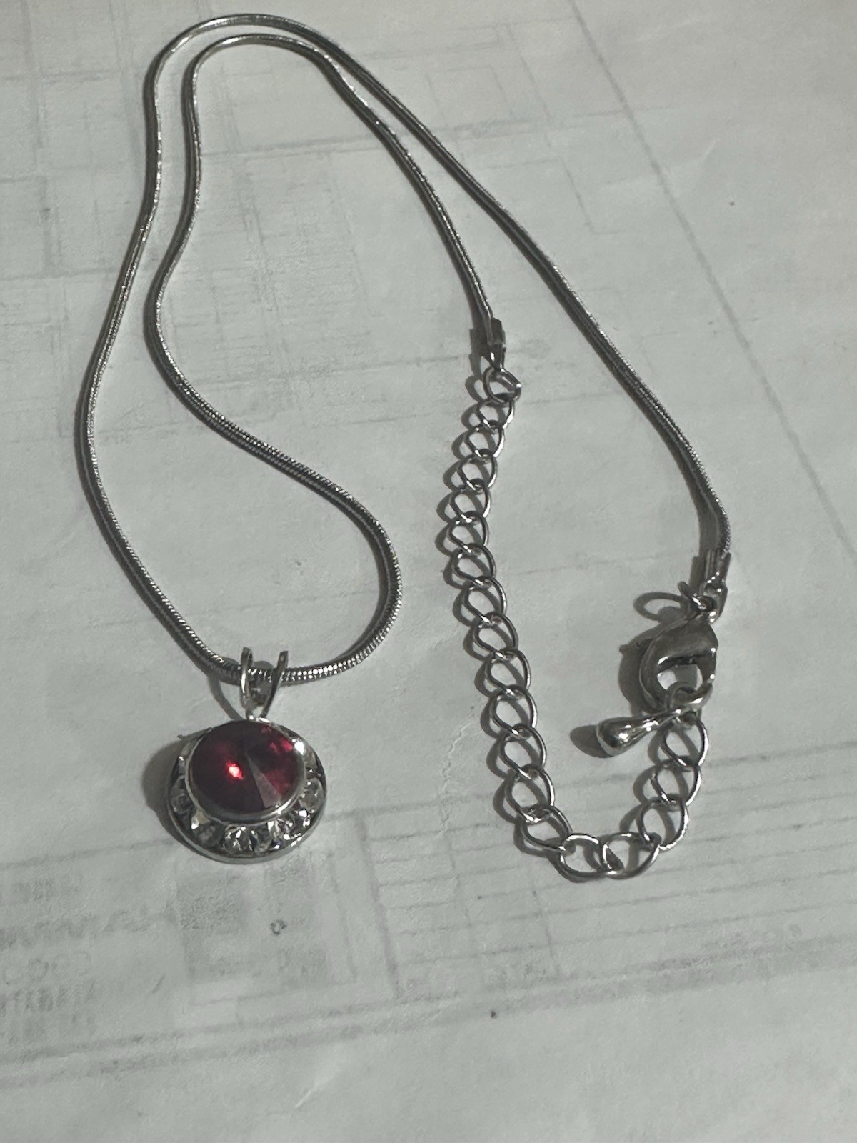 Delicate Sterling Silver Ruby Type Stone Pendant … - image 1