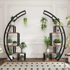 Plant Stand Indoor 5-Tier Tall Metal 2 Half Moon Plant Shelf Tiered Flower Rack