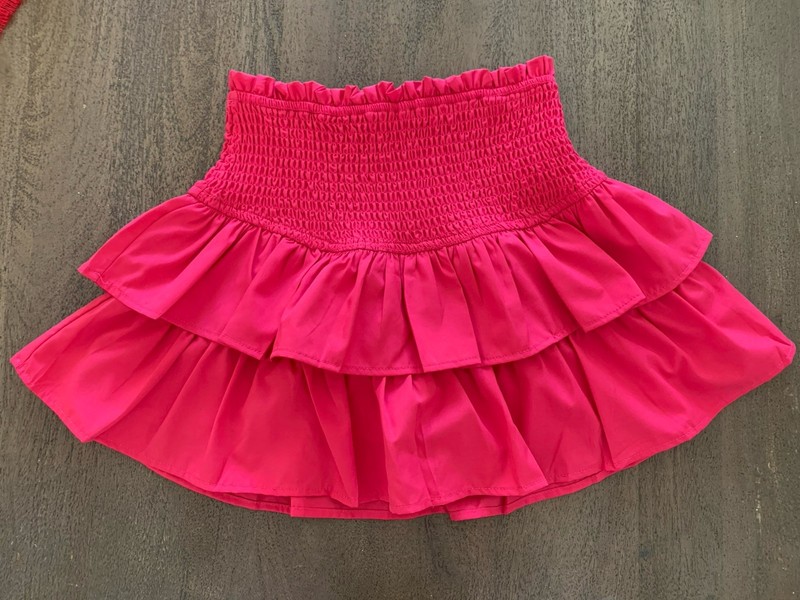 CharmWM Girls Skirt Skort Pink Tiered Smocked Ruffles, Size 11-12