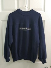 Vintage 90s Guess Sweatshirt Georges Marciano Unisex Navy Crewneck Size L
