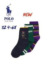 NWT Polo Ralph Lauren Girls 3-Pack Polo Bear Socks Size 4-6X Sock Size 7-10