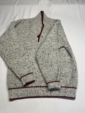 Handmade Shawl Collar wool sweater Grey with the vintage leather  button M/L