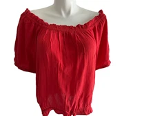 Maurices Red Textured On/Off Shoulder Dressy Short Sleeve Top Plus 1X
