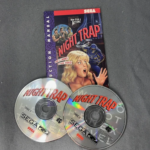 Night Trap (Sega CD, 1992) — Authentic Disc 1&2 Set,  Tested - Discs And Manual